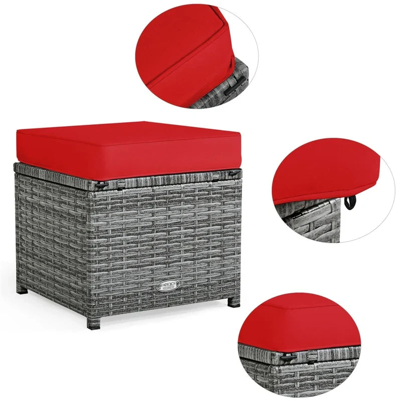 2026 7 PCS Resin Wicker Outdoor Sectional Sofa Set Rattan Patio Seating Group with Dining Table, Ottomans & Cushions