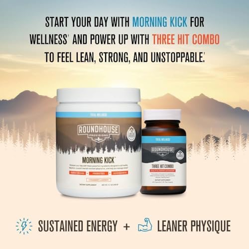 2026 ROUNDHOUSE PROVISION Morning Kick, Zero Sugar Greens Superfood Powder Supplement with Ashwagandha, Collagen, Probiotics, Debloat Drink, 30 Servings (Strawberry Lemonade) by Chuck Norris