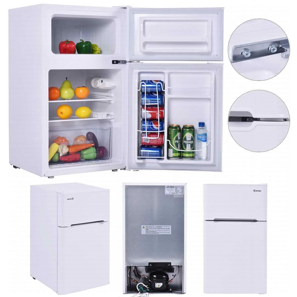 2026 NewCostway Refrigerator Small Freezer Cooler Fridge Compact 3.2 cu ft. Unit, Grey