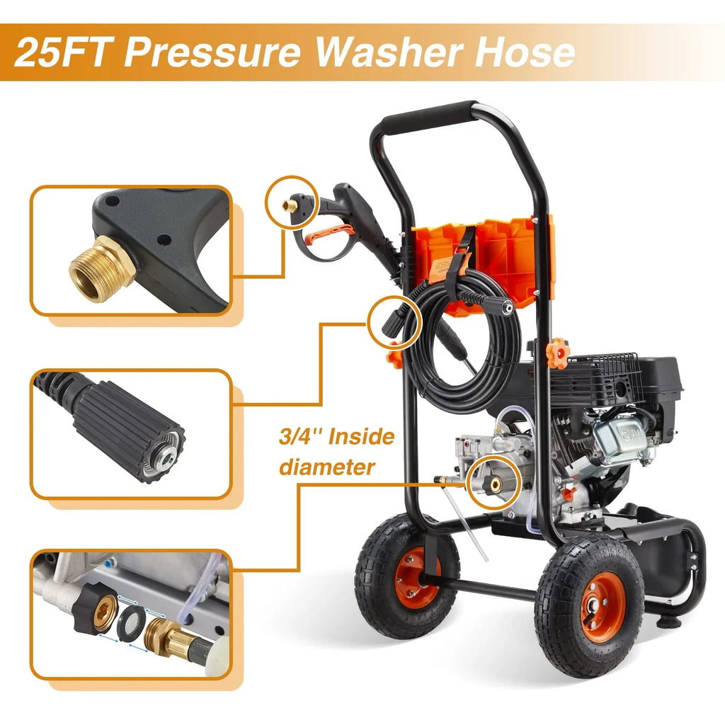 2026 NewEfurden 3500PSI Gas Pressure Washer, 2.3GPM Gas Powered High Pressure Clean Machine with 209CC Engine, 4 Adjustable Nozzles for Cleaning Walls, Terraces, Vehicles, Gardens (Blue)