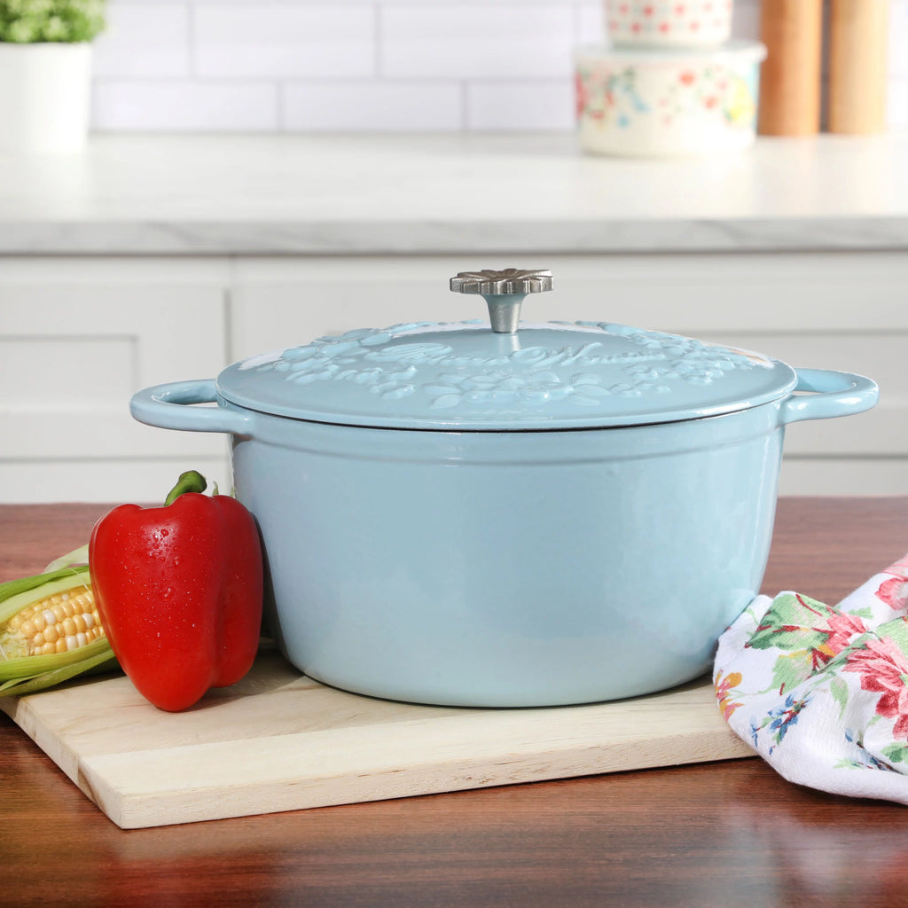 2026 The Pioneer Woman Timeless Beauty Blue Haze Enamel Cast Iron 6-Quart Dutch Oven