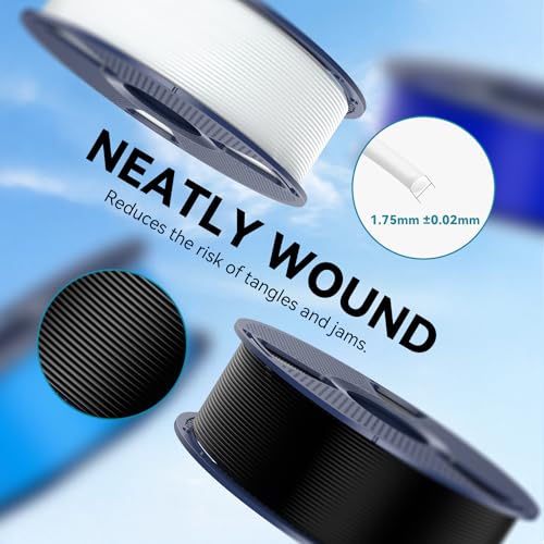 2026 SUNLU 4kg PLA 3D Printer Filament Bundle, Neatly Wound PLA Filament 1.75mm ±0.02mm, Individually Vacuum Packed, 4kg in Total, 1kg per Spool, 4 Pack, 4000g, 4Black
