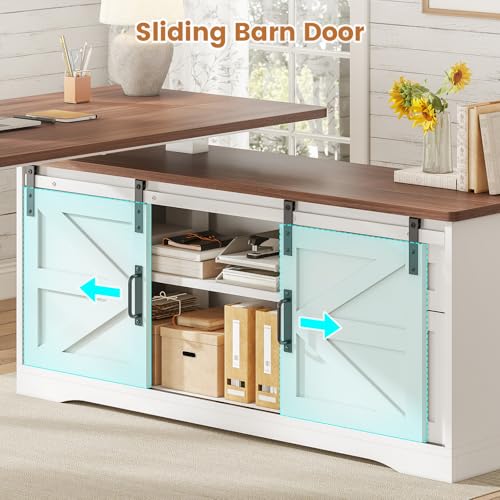 2026 SEDETA Farmhouse L Shaped Standing Desk, 55 inch Height Adjustable Corner Desk with Storage Drawers, Standing Computer Desks with Power Outlets for Home Office, Black