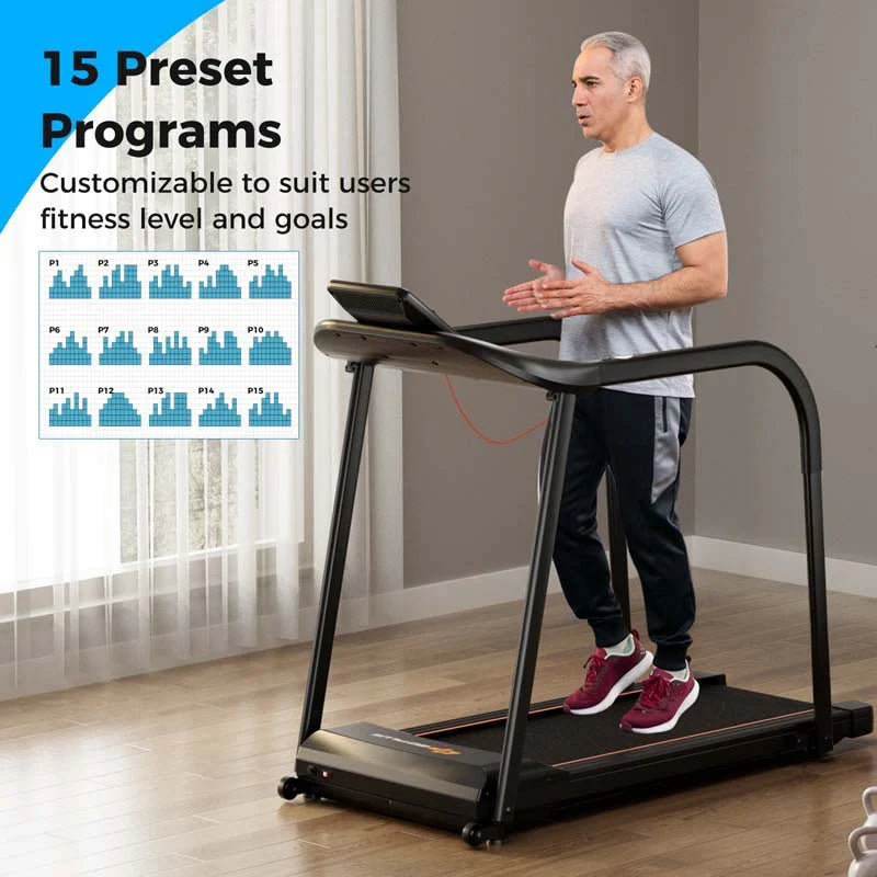 2026 2.5 Walking Treadmill for Senior with Long Handrail, 300 lbs Capacity, Recovery Fitness Exercise Machine for Home with Pulse Sensors