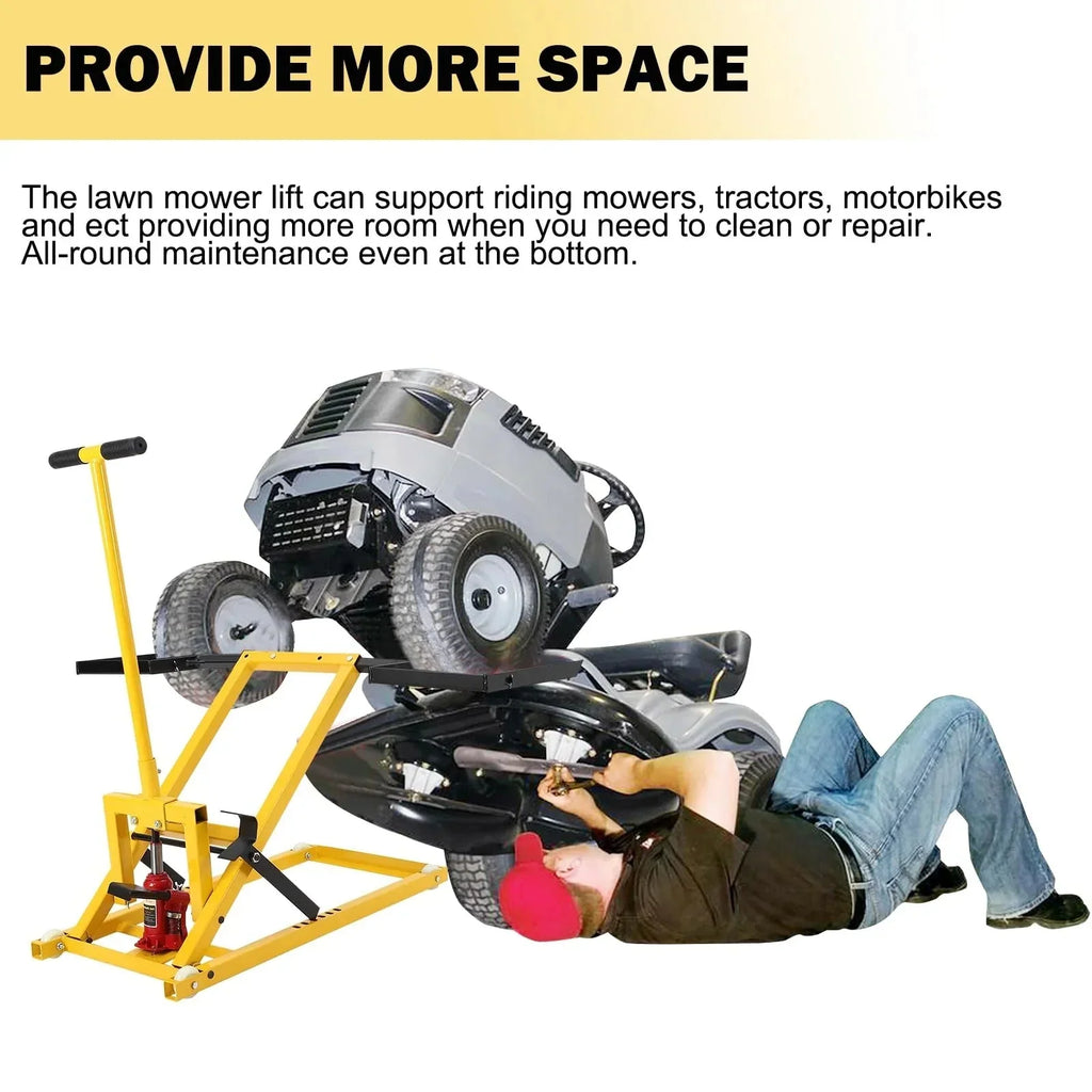 2026 NewLawn mower lift with hydraulic jack, 66 cm (26 inch) lifting height, welded steel construction, lifting capacity 227 kg (500 lbs), for ride-on lawn mowers, tractors and ATVs