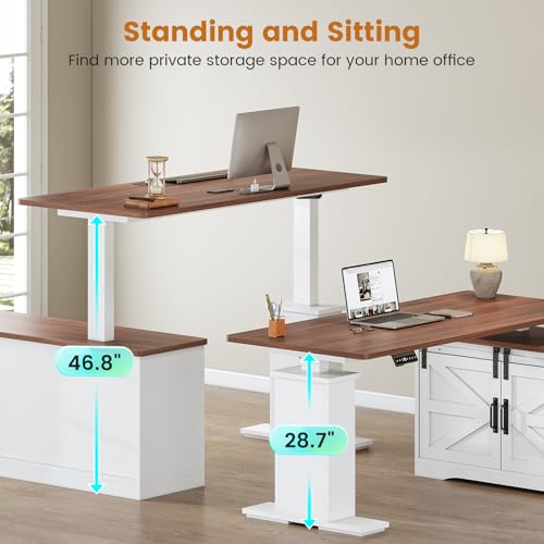 2026 SEDETA Farmhouse L Shaped Standing Desk, 55 inch Height Adjustable Corner Desk with Storage Drawers, Standing Computer Desks with Power Outlets for Home Office, Black