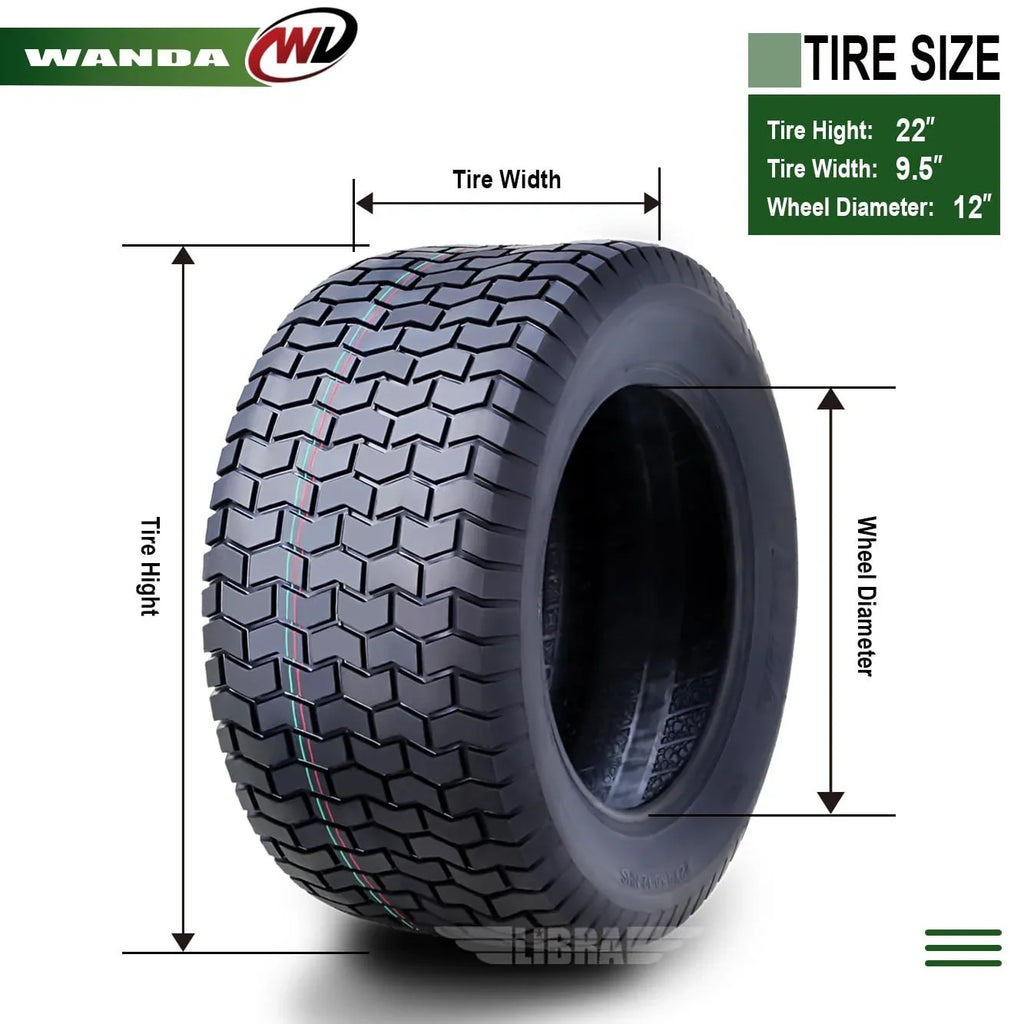 2026 NewWANDA 22X9.5-12 Lawn Mower Tractor Cart Turf Tire 4 Ply 22x9.5x12-13135