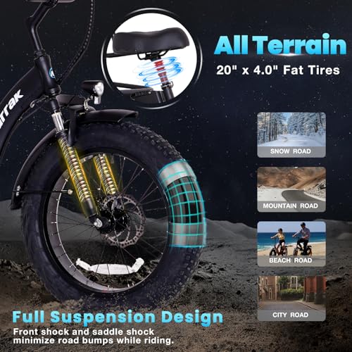 2026 Electric Tricycle for Adults, 750W(Peak 1350W), 48V13Ah Ebike, 20"x4.0" Aluminum Folding Fat Tire 3 Wheel Electric Trike, Max 20MPH Hydraulic Brake, Rear Motor Differential