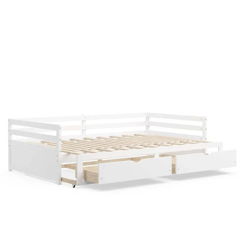 2026 Extendable Twin to King Daybed with Trundle & 2 Storage Drawers, Dual-use Modern Sofa Bed with Roll Out Bed Frame