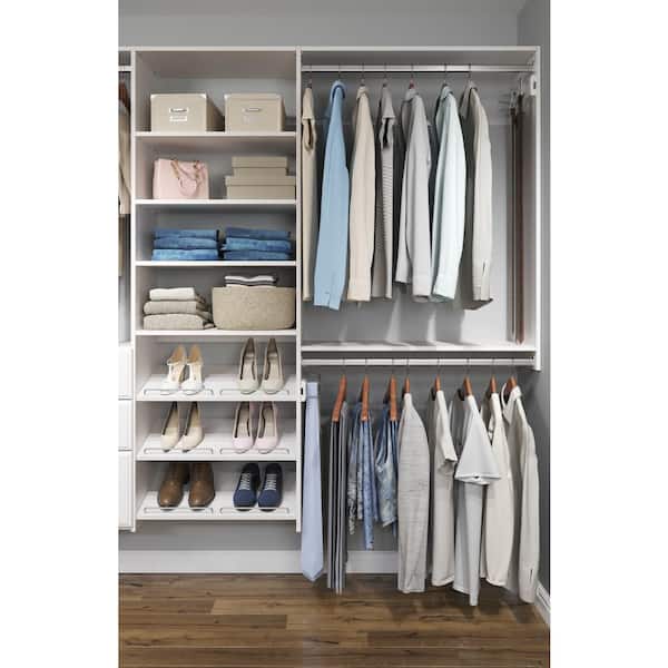 2026 Dual Tower 96 in. W - 120 in. W White Tower System Wall Mount 14-Shelf Wood Closet System