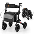 2026 2-in-1 Folding Rolling Rollator Walker with Seat, 9" All-Terrain Pneumatic Tires & Height Adjustment, Aluminum Mobility Walking Aid for Seniors
