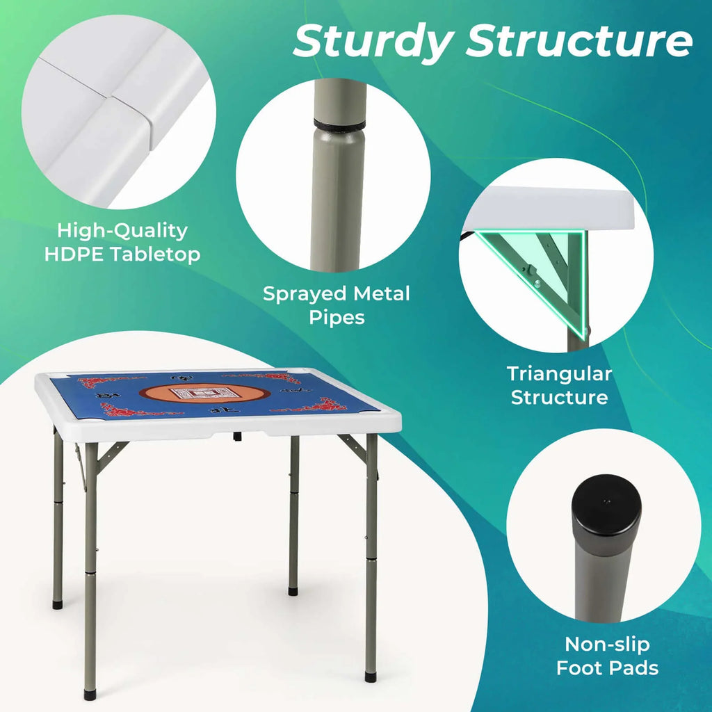 2026 NewCostway 35" Folding Mahjong Table with Cup Holders & Smooth Felt Mat Carrying Handle Green