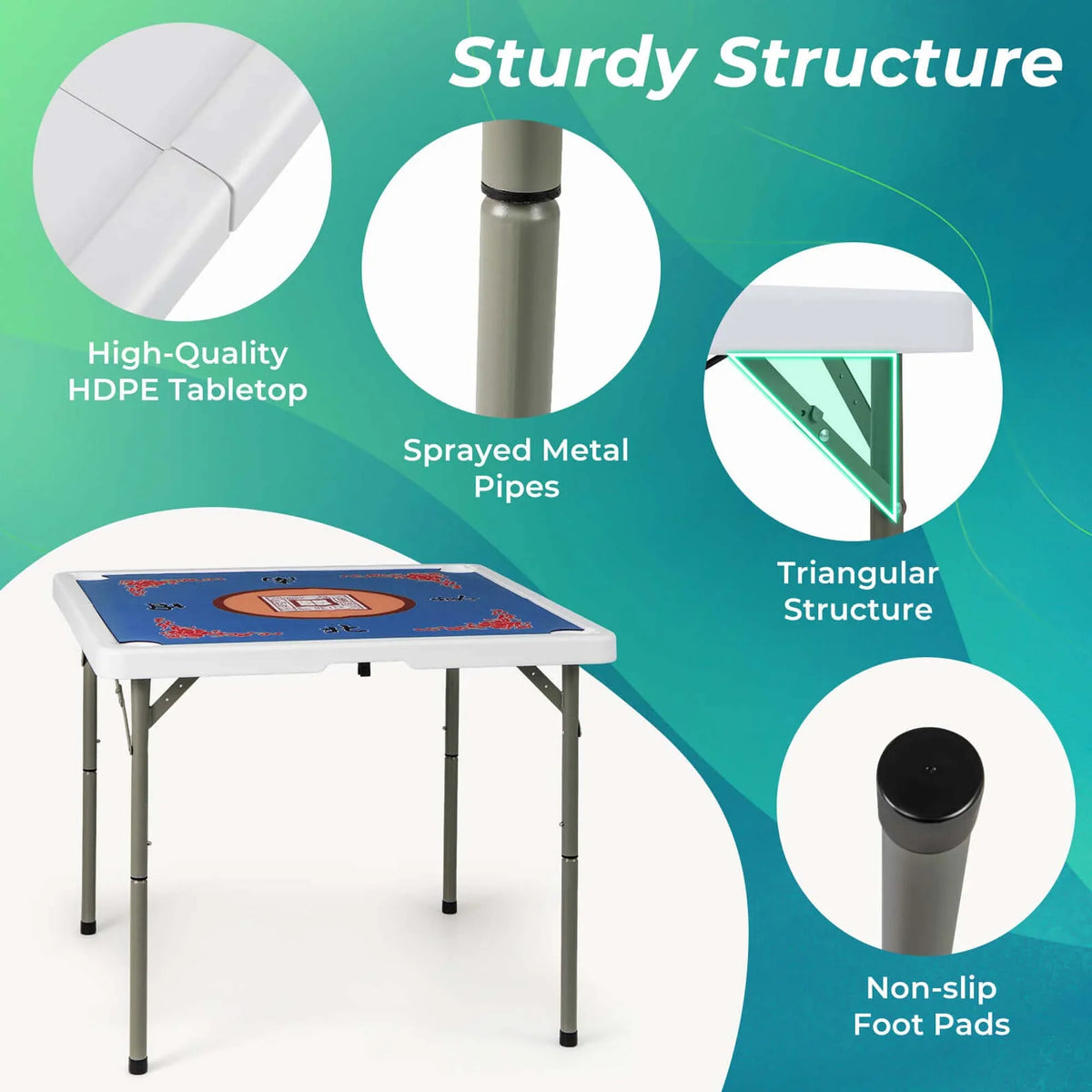 2026 NewCostway 35" Folding Mahjong Table with Cup Holders & Smooth Felt Mat Carrying Handle Green
