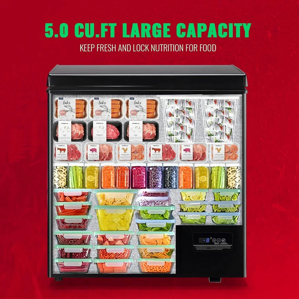 2026 5.0 Cu. Ft. Chest Freezer with 2 Removable Stainless Steel Baskets, Electronic Control, 41 deg F to -15 deg F, Black