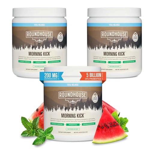 2026 ROUNDHOUSE PROVISION Morning Kick, Zero Sugar Greens Superfood Powder Supplement with Ashwagandha, Collagen, Probiotics, Debloat Drink, 30 Servings (Strawberry Lemonade) by Chuck Norris