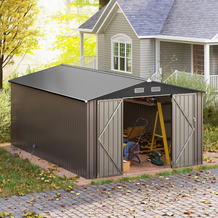 2026 10 x 14 FT Outdoor Storage Shed with Improved Windproof Metal Structure