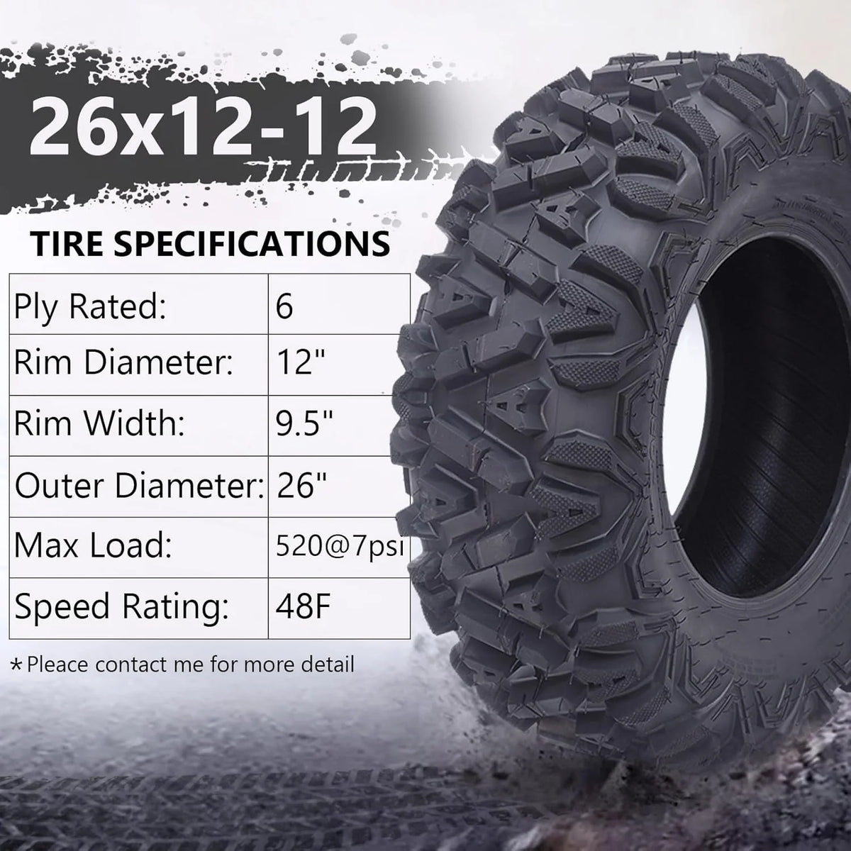 2026 26x12x12 Atv Tires, Set of 2 Atv Tires 26x12-12 6PR, All Terrain Atv/Utv Off-Road Tires, Black