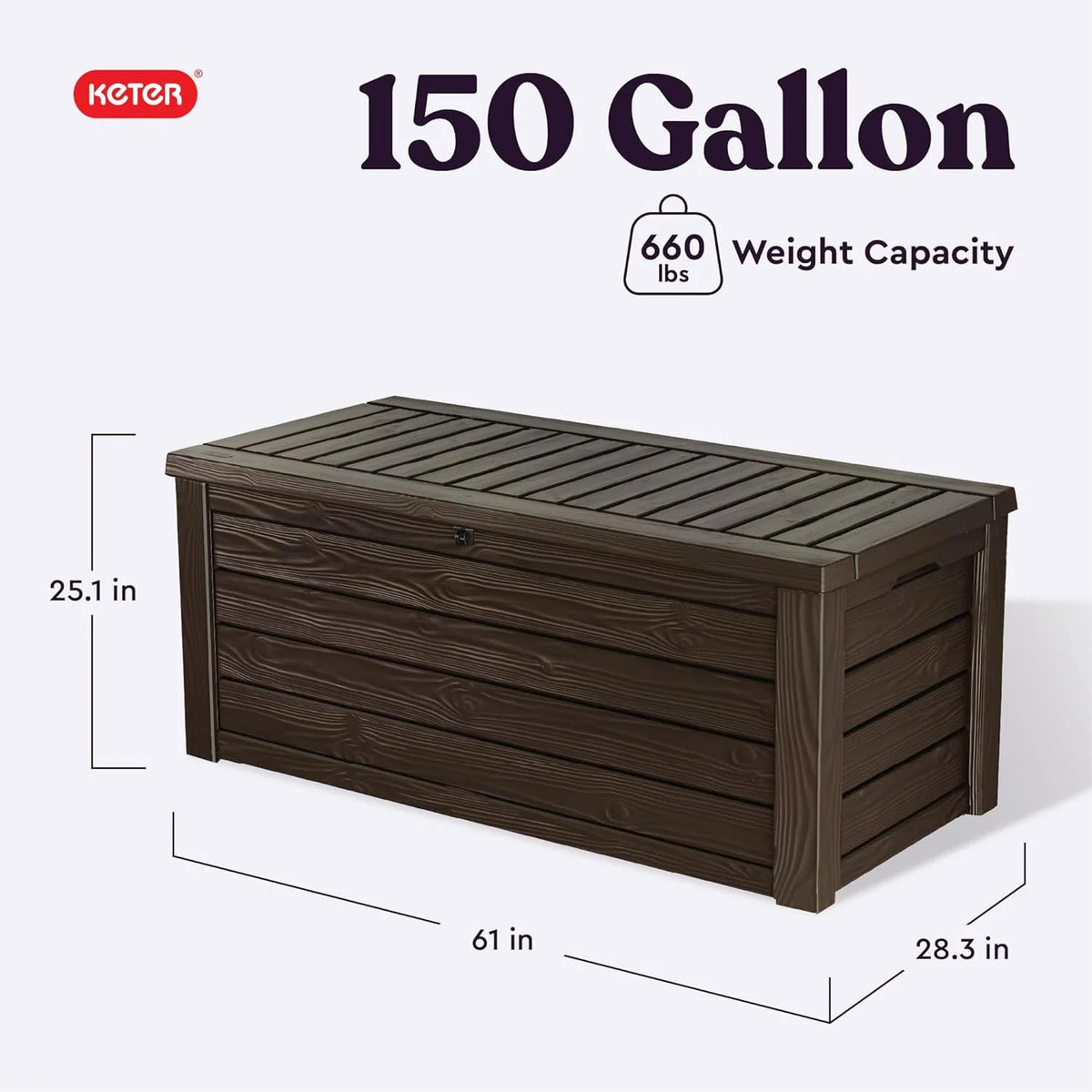 2026 150 Gallon Resin Large Deck Box Organization and Storage Box for Patio, Outdoor Cushions, Garden Tools, Brown