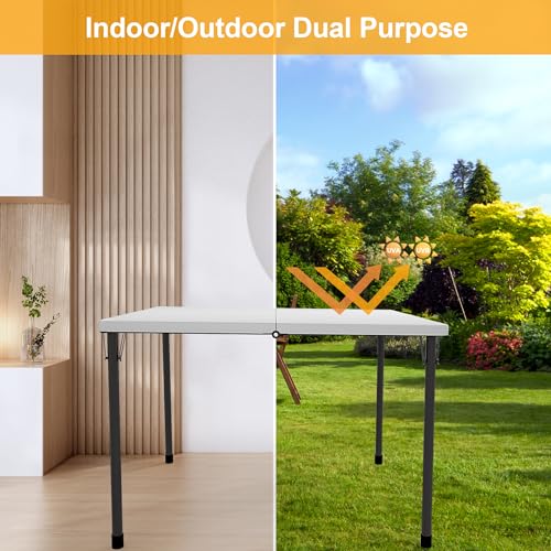 2026 34" Folding Table, Portable Square Folding Card Table with Collapsible Legs & Carrying Handle, Plastic Tables for Camping,Picnic, Office, Party, White