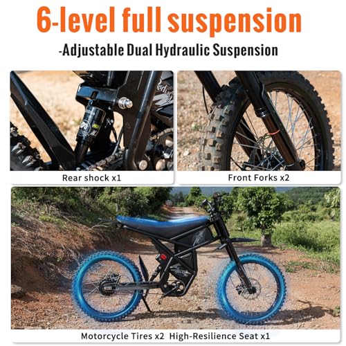 2026 GT73 PRO/GT73 Ebike for Adults, 50MPH 60V 3000W / 37MPH 48V 2400W Eectric Dirt Bike, 36.4AH Dual Battery Dirtbike Up to 85 Miles, 25" Motorcycle Tire, UL2849 All Terrain E Bike Full Suspension