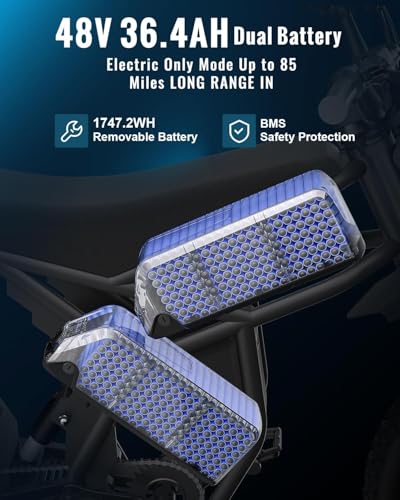2026 GT73 PRO/GT73 Ebike for Adults, 50MPH 60V 3000W / 37MPH 48V 2400W Eectric Dirt Bike, 36.4AH Dual Battery Dirtbike Up to 85 Miles, 25" Motorcycle Tire, UL2849 All Terrain E Bike Full Suspension