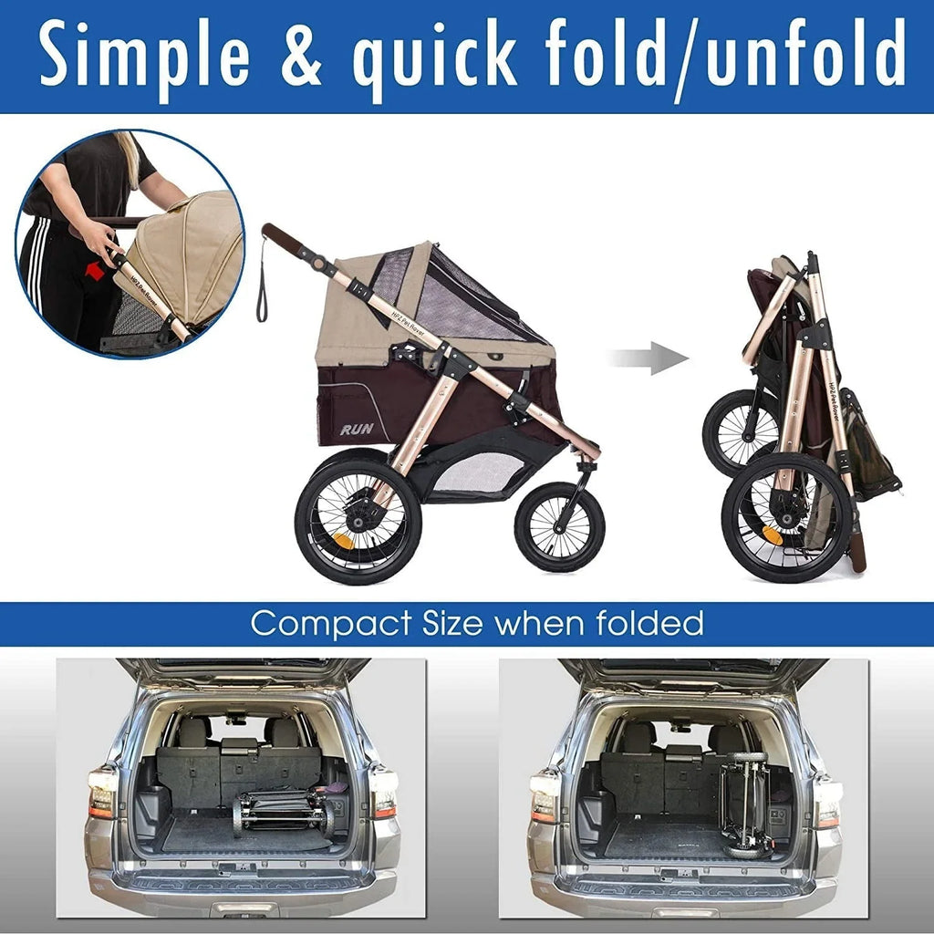 2026 NewJogging Sports Stroller with Comfort Rubber Wheels/Zipper-Less Entry/1-Hand Quick Fold/Aluminum Frame for Small/Medium Dogs, Cats and Pets (Green Camo)