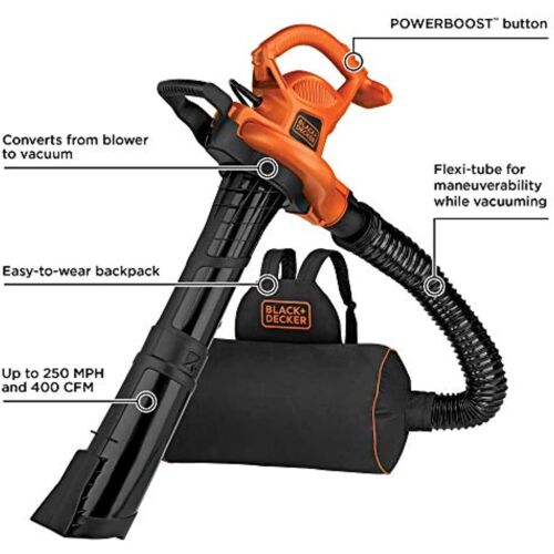 2026 BLACK DECKER 3-in-1 Electric Leaf Blower, Leaf Vacuum, Mulcher (BEBL7000)