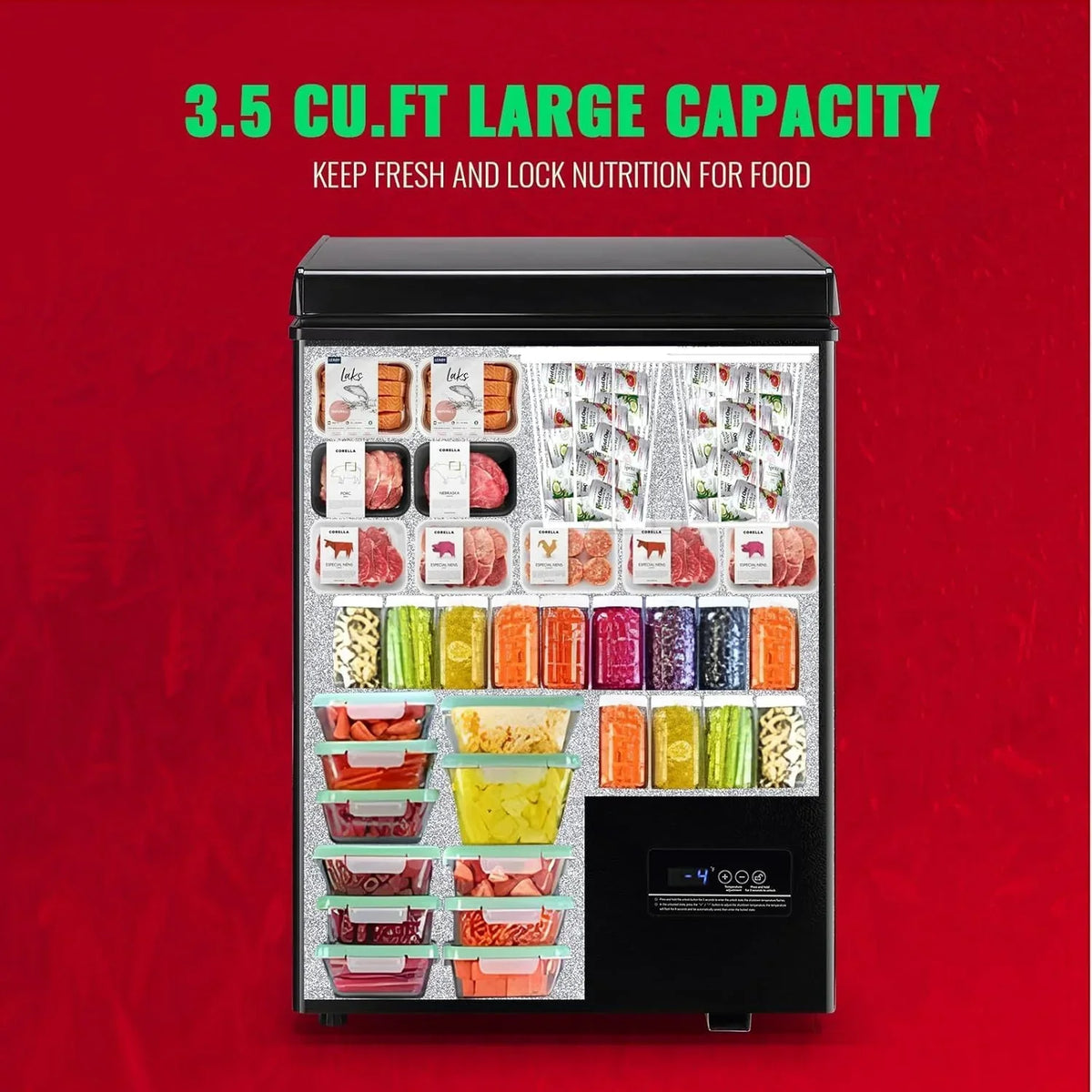2026 5.0 Cu. Ft. Chest Freezer with 2 Removable Stainless Steel Baskets, Electronic Control, 41 deg F to -15 deg F, Black