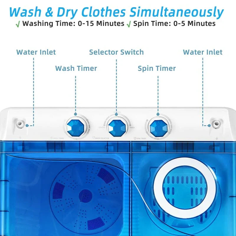 2026 26 LBS 2-in-1 Portable Washing Machine with Drain Pump, Twin Tub Top Load Washer Dryer Combo for RV Dorm