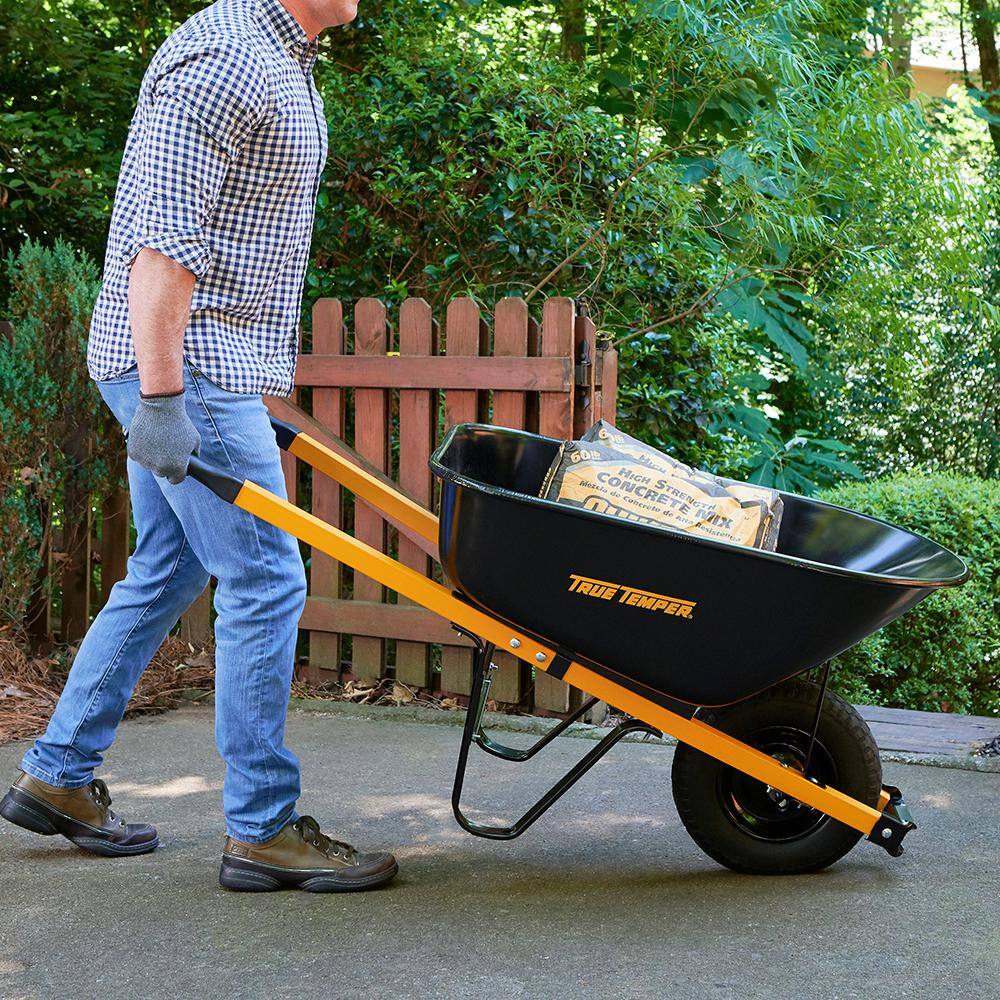 2026 True Temper R6STFFEC 6 cu. ft. Barrow in a Box Steel Wheelbarrow with Never Flat Tire and Steel Handles