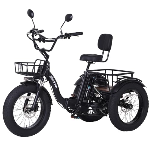 2026 Electric Tricycle for Adults, 750W(Peak 1350W), 48V13Ah Ebike, 20"x4.0" Aluminum Folding Fat Tire 3 Wheel Electric Trike, Max 20MPH Hydraulic Brake, Rear Motor Differential
