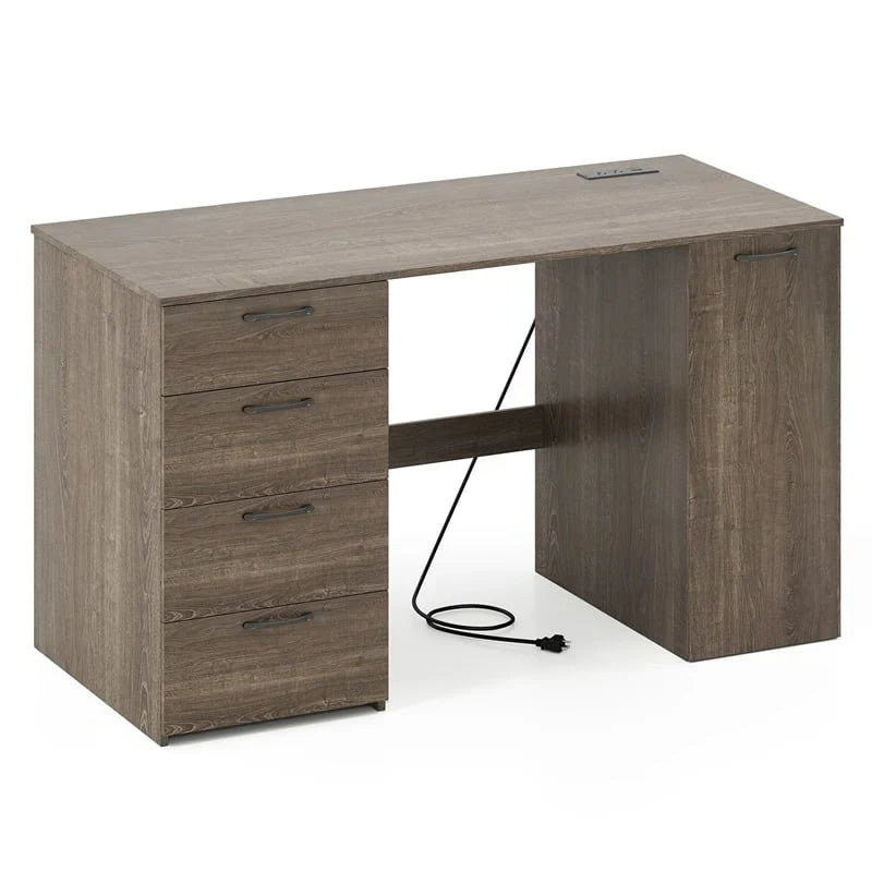 2026 53" Computer Desk with 4 Storage Drawers & Cabinet, Home Office Desk w/ Charging Station, Adjustable Shelf & Cable Management for Study, Makeup