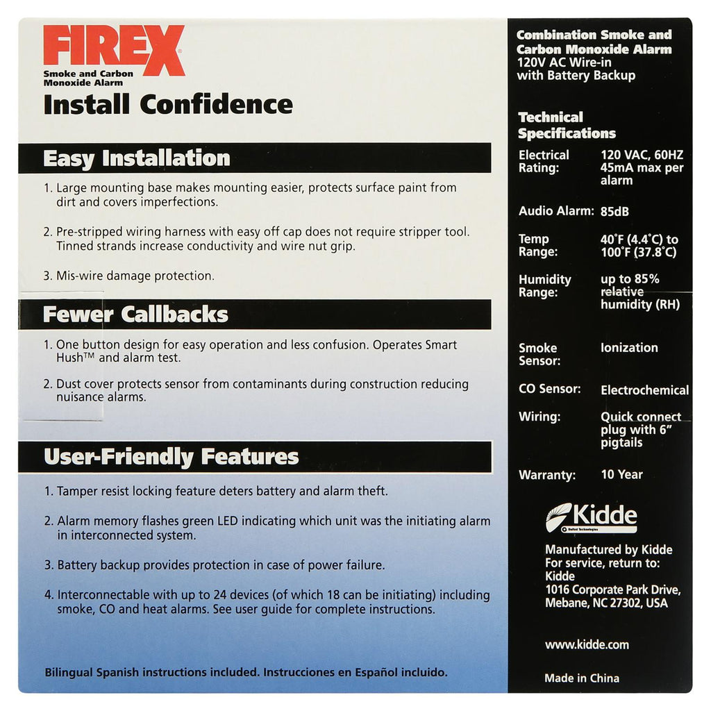 2026 Kidde Hardwired Combination Carbon Monoxide and Smoke Alarm KN-COSM-IBA