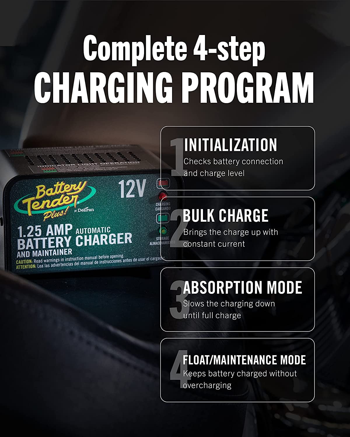 2026 Battery Tender Plus 12V Battery Charger and Maintainer: 1.25 AMP Powersport Battery Charger and Maintainer for Motorcycles, ATVs, UTVs - Smart 12 Volt Automatic Float Charger - 021-0128