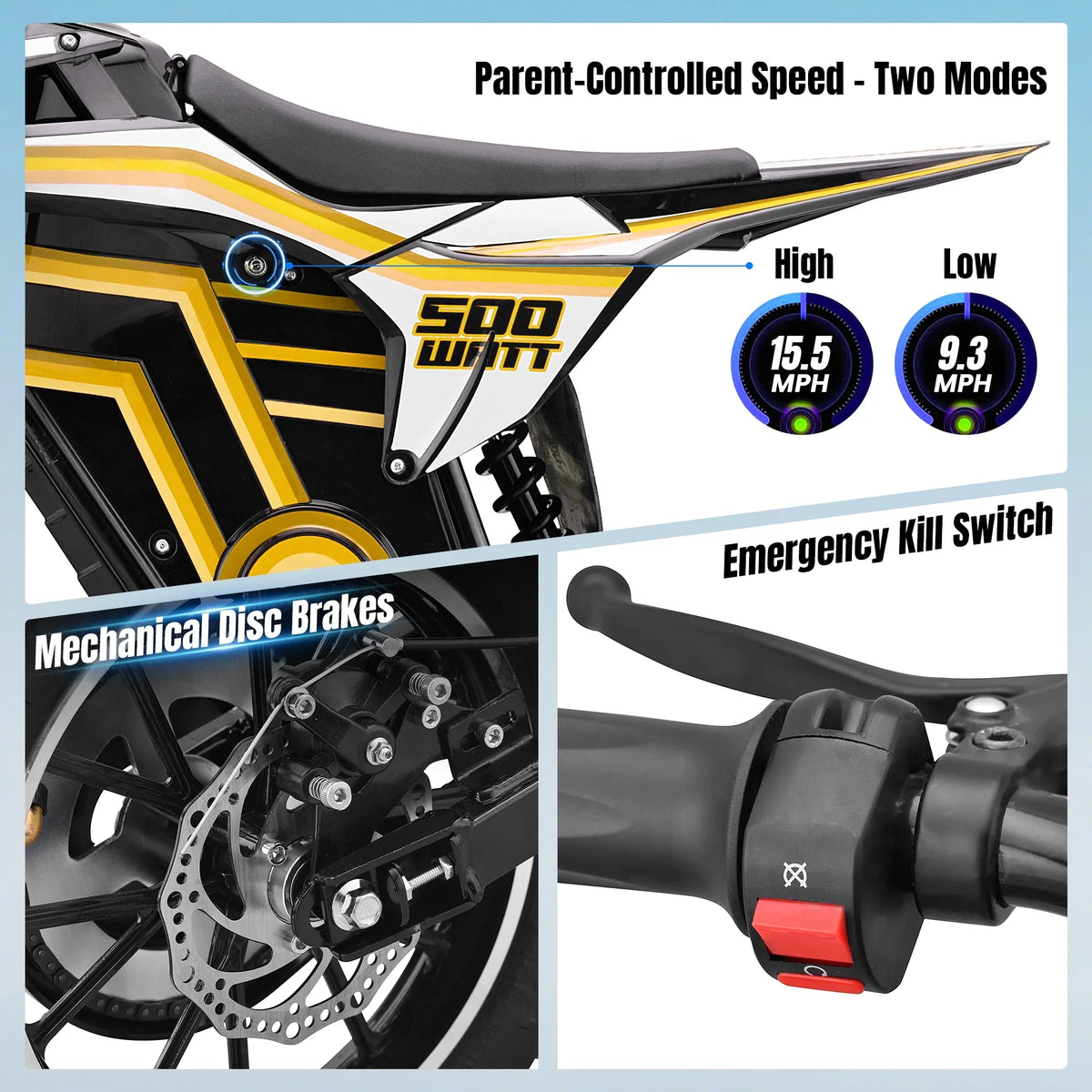2026 NewQEASET electric dirt bike, 500W kids dirt bike for Boys Girls Age 8-14, Blue