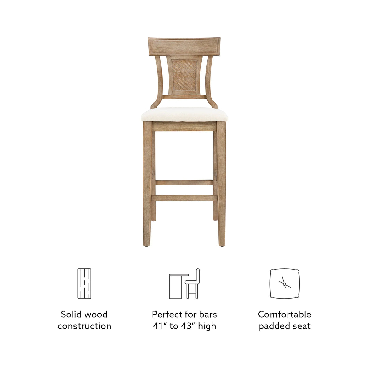 2026 NewLinon Rylan 30" Bar Stool, Rustic Brown Finish with Beige Fabric