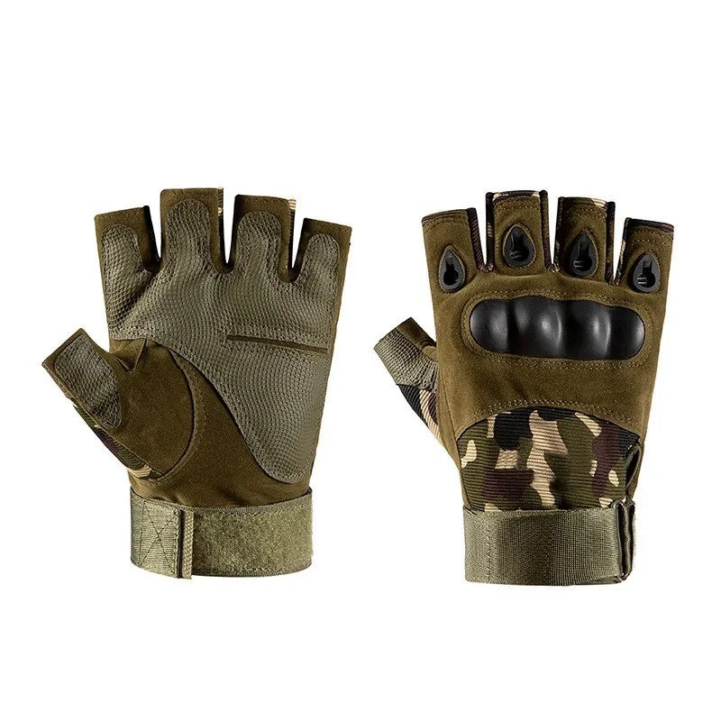 Tactical Half-Finger Gloves, Outdoor & Fitness, Green Camouflage
