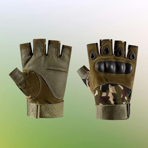 Tactical Half-Finger Gloves, Outdoor & Fitness, Green Camouflage